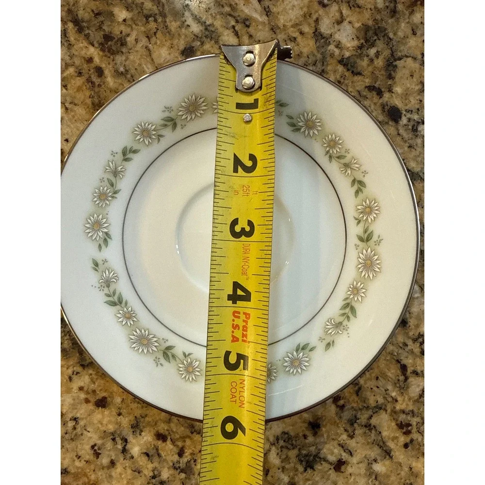 Noritake Trilby 6908 Saucer White Daisy Floral Silver Trim Japan Fine 5.75
